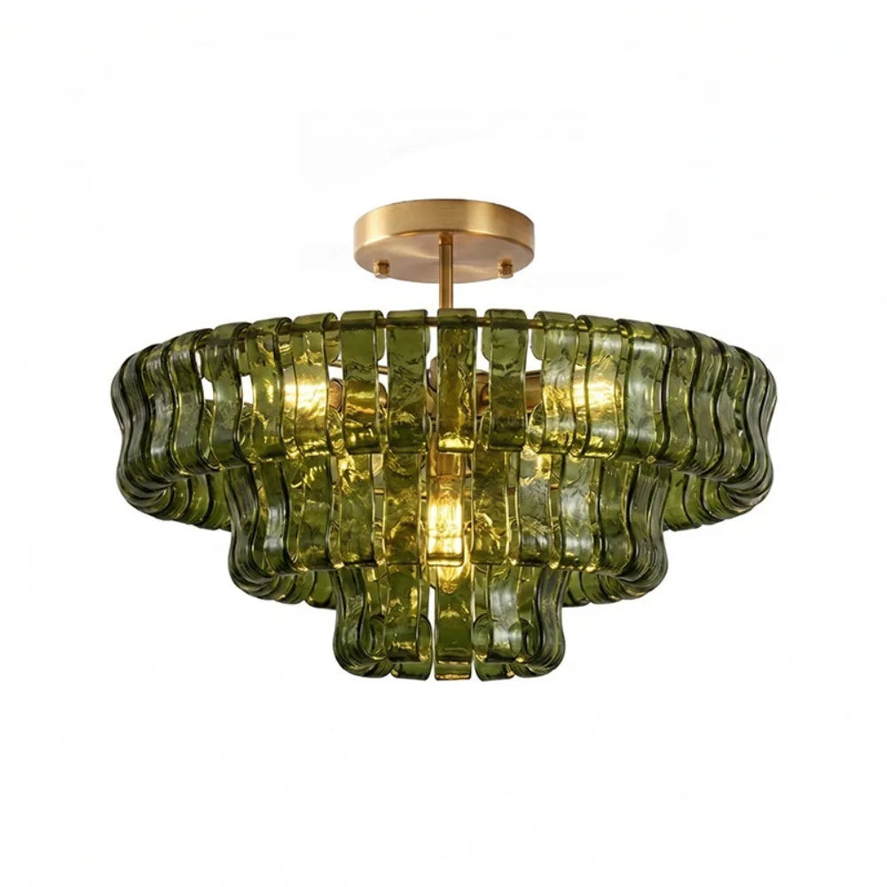 Italian Murano Glass Ceiling Chandelier Light - Handcrafted Luxury Flush Mount Pendant Fixture for Living Room, Bedroom & Restaurant Decor