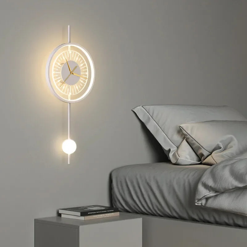 Modern LED Wall Lamp Clock Sconce for Bedroom Bedside Living Dining Room Aisle Porch Corridor Home Decors Lighting Fixture Luster