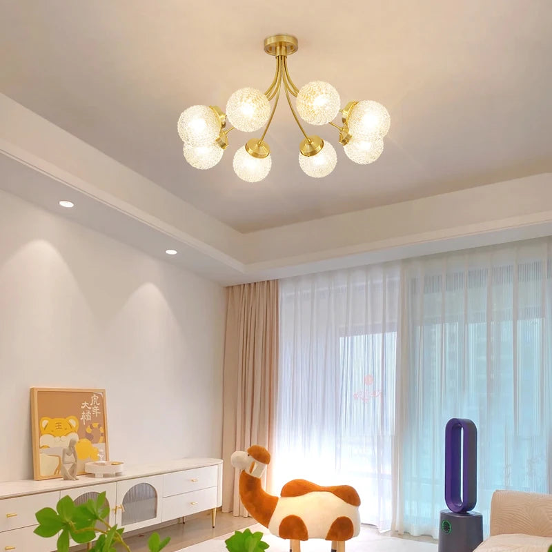 LED Chandelier For Living Room Children Bedroom Dining Room Kitchen Ceiling Lamp Modern Nordic Crystal Glass Ball Copper Lights