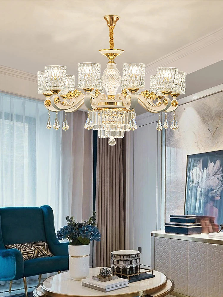 2025 New European Style Crystal Living Room Ceiling Chandelier Modern Light Luxury High-class Dining Room Pendant Lustre Fixture