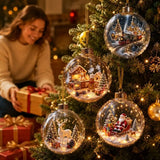 Acrylic Material Christmas Ball Ornament with Light Transparent Design Santa Claus Pendant 8CM Size Hanging Christmas Decoration