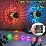 Colorful Mandala Lantern LED Solar Light Outdoor Projection Wall Lamp for Garden Terrace and Stair Lighting Courtyard Backyard