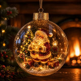 1pc 8CM Size Acrylic Material Christmas Ball Ornament Transparent Design with Light Santa Claus Pendant Hanging Christmas Decor