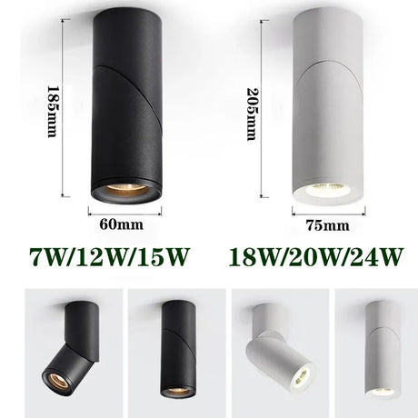 Dimmable Cylinder LED Downlights Surface Mount 7W 12W 15W 18W 24W COB Ceiling Spot Lights AC85~265V Round Lamps indoor Lighting