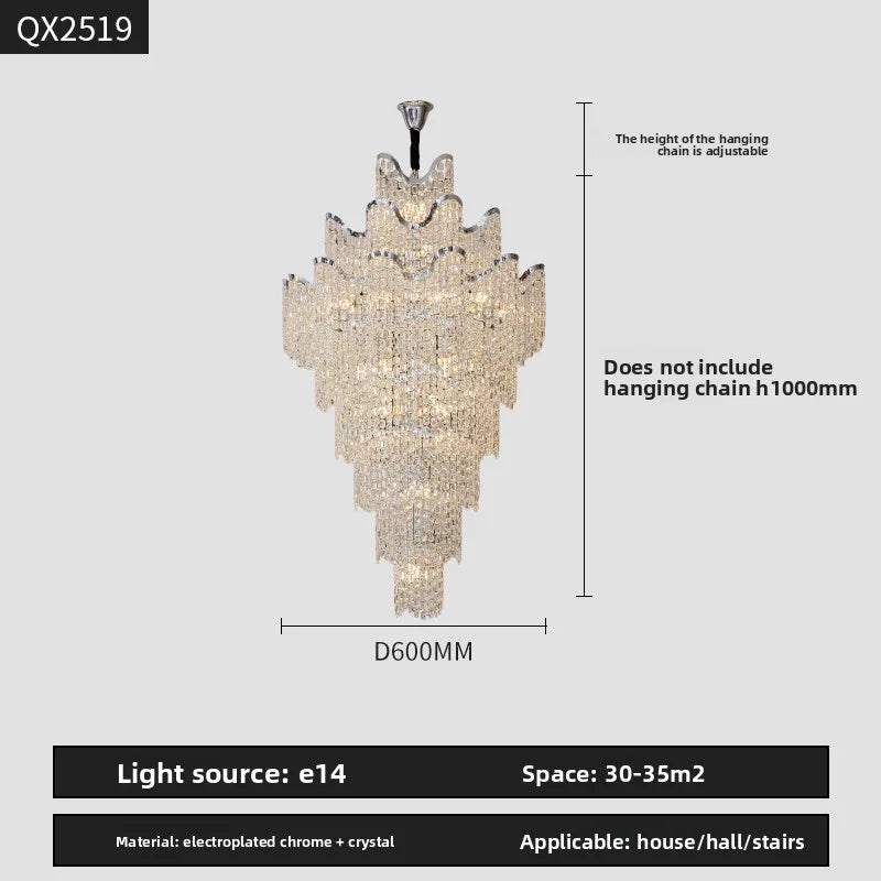 New Style French-Style High-End Modern Crystal Chandelier For Duplex Floor Living Room Villa High-Ceiling Staircase Chandelier