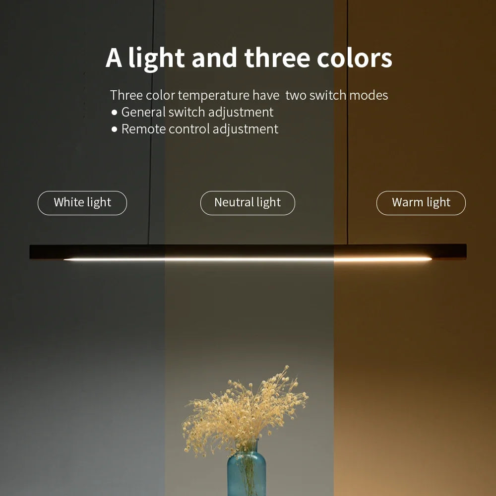 Wood Pendant Light LED Wooden Hanging Lamp LED Pendant Linear Light Wood Long Kitchen Island Lamp for Dining Living Room Office