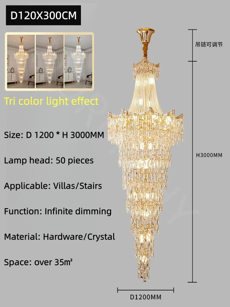 Staircase Long Chandelier Duplex Crystal Chandelier Light Luxury Villa Living Room And Lobby Light Lustre Ceiling Chandelier ﻿