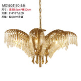 Hand Carving Gold Brass Hanging Pendant Lights Villa Living Room Luxury Crystal Palm Chandelier