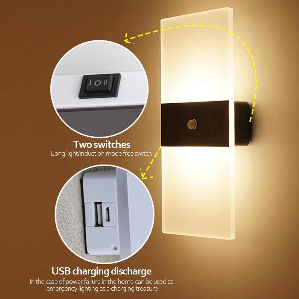 Home Sensor Wall Lights USB Rechargeable Indoor Motion Lighting Bedroom Bedside Lamp Corridor Stairway Decor Lights Wall Lamp