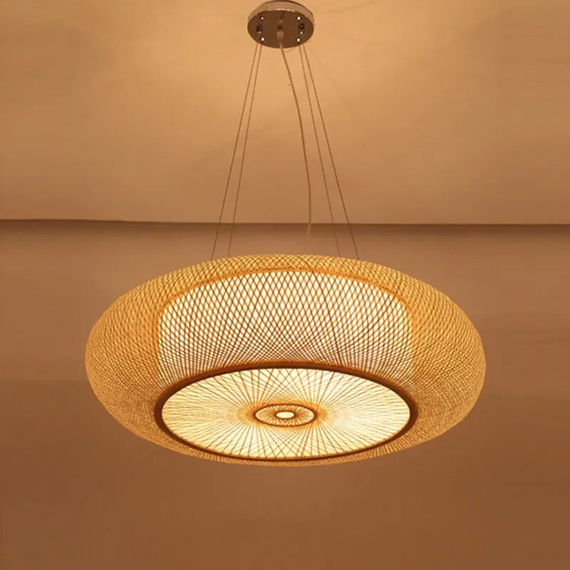 Designer's New Chinese Style Rattan Bamboo Woven LED Pendent Lamp Living Room Bedroom Rural Creative Decorative Lighting Fixture