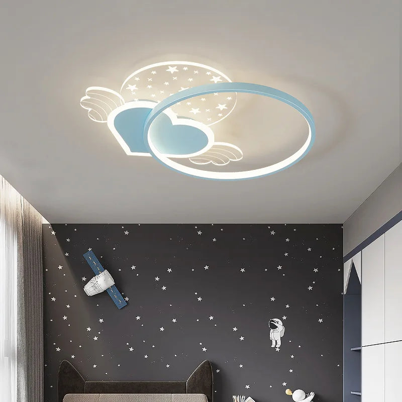 Creative Cartoon Ceiling Lamp Living Room Children's Bedroom Boy Girl Pink Love Wings Chandelier Warm Romantic Room Decor Light