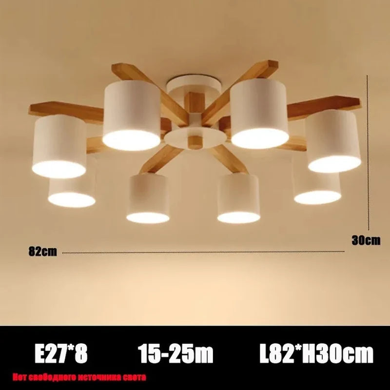 Modern solid wood living room pendant lamp E27 ceiling lamp bedroom ceiling pendant lamp hotel restaurant interior lighting bulb