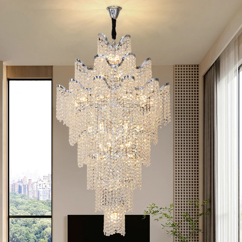 New Style French-Style High-End Modern Crystal Chandelier For Duplex Floor Living Room Villa High-Ceiling Staircase Chandelier