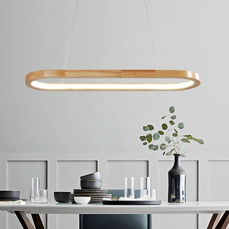 Nordic Lamp Solid Wood Pendant Lights Restaurant Chandelier Simple LED Light Bar Dining Room Long Strip Lamps Lighting Fixture