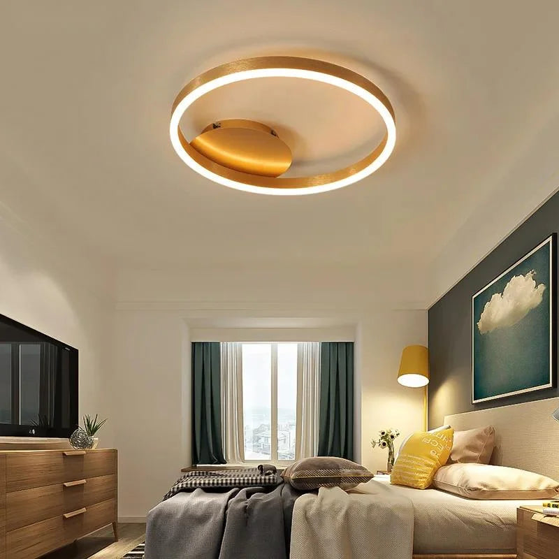 Nordic Creative Led Circle Chandeliers Bedroom Living Dining Room Lighting Chandelier Home Indoor Lamps Golden Brown Glossy Lamp