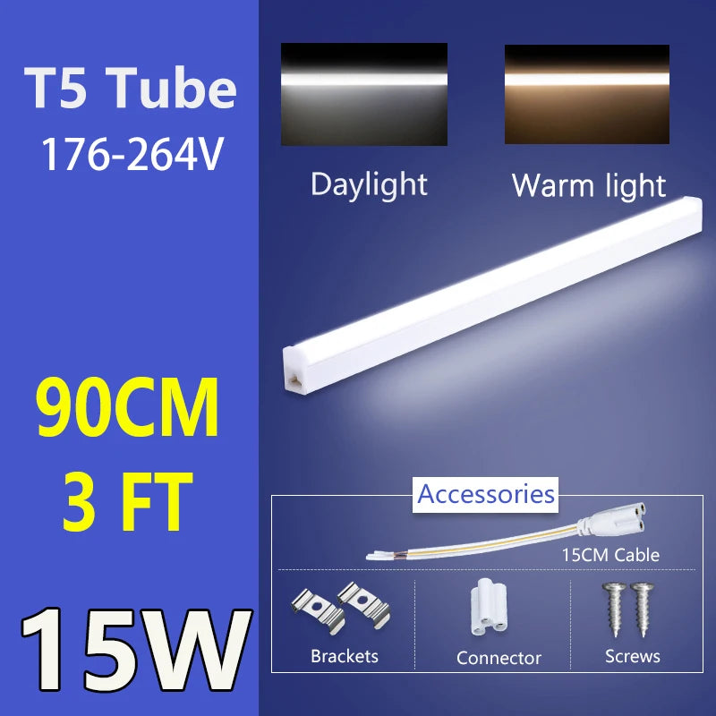 4ft (120cm) T5/T8 LED Tube Light (10W/15W, 220V) - Cold White & Warm White Ceiling Lamp Bar for Home, Kitchen & Office