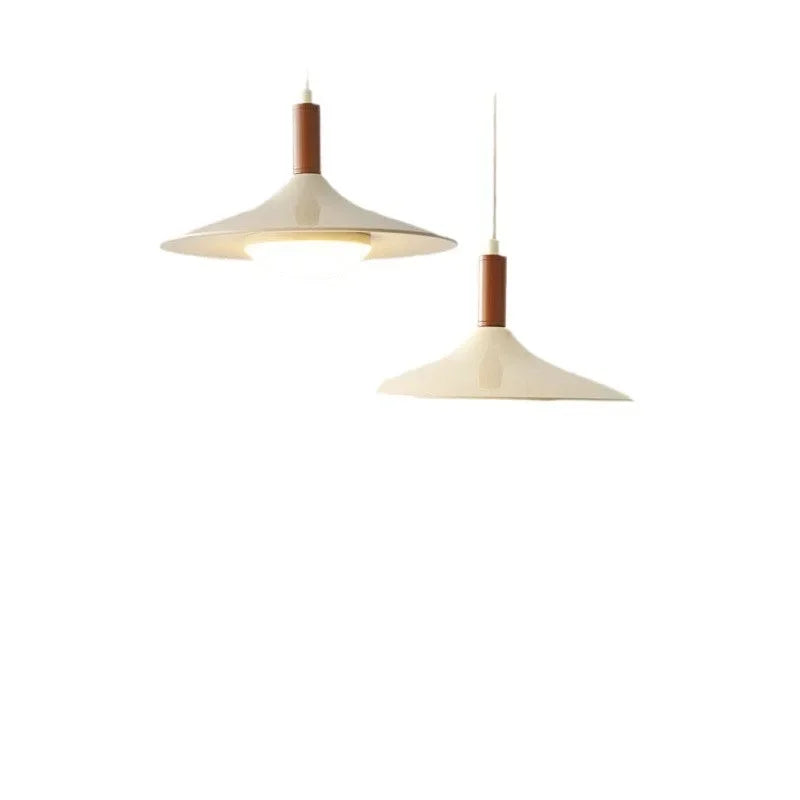 French Cream Style Pendant Light, Walnut Finish UFO Chandelier, Minimalist Retro Lamp for Dining Room, Bedroom, Cafe Bar Decor
