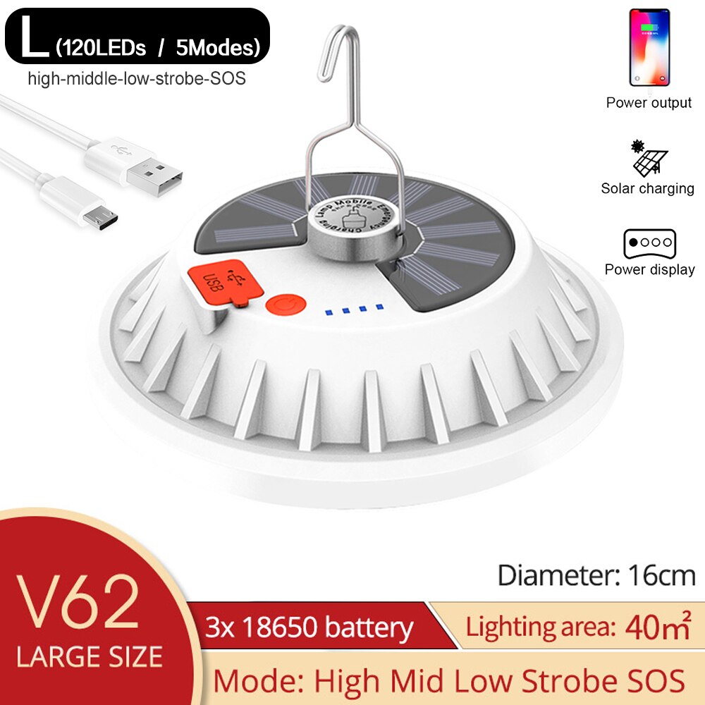 Solar Rechargeable Camping LED Lamp Bulb Remote Control  Charge Lantern Portable Emergency Night Market Light Outdoor Home