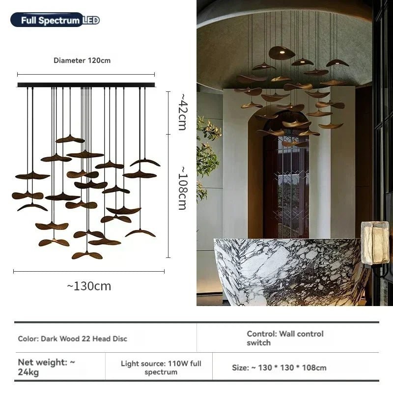 Japanese Wabi Sabi Solid Wood Lamp for Living Dining Room  Villa Duplex Kitchen Island Linear Light 3colors Changeable