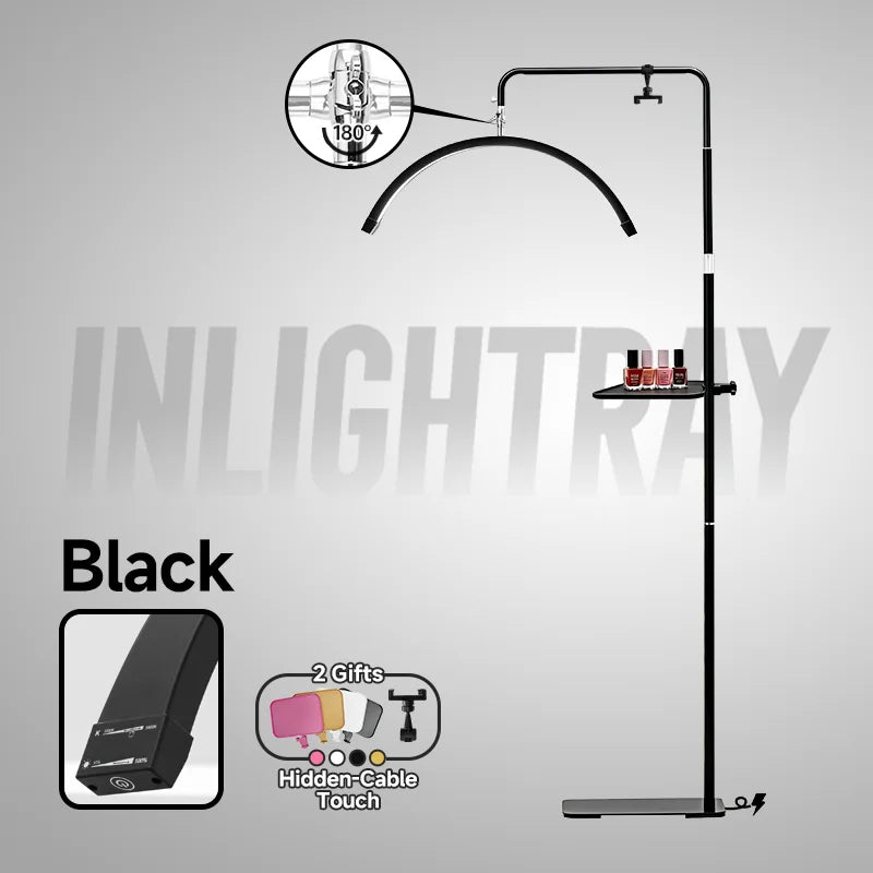 2027 New Free Logo L80 LED Lash Light Half-Moon Beauty Floor Lamp for Eyelash Extensions Hidden Cable Touch Salon Nail Tattoo