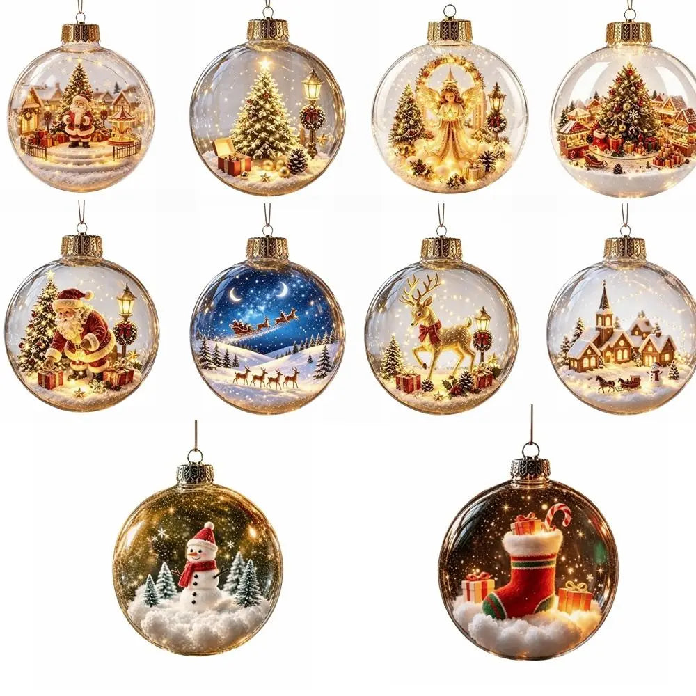Luminous Transparent Christmas Hanging Ball LED Lights Snowman Christmas Tree Decor Elk Sock Xmas Tree Ornaments Christmas Tree