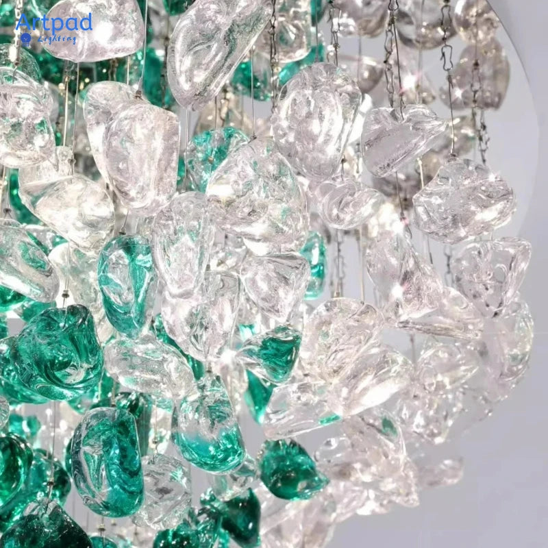 Modern Green Crystal LED Ceiling Light - Luxury Flush Mount Chandelier Lighting Fixture for Living Room, Bedroom & Hotel Decor