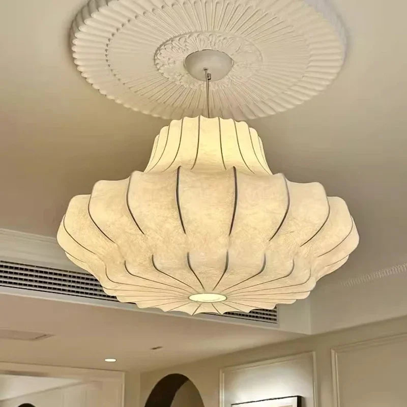 Japanese Wabi-Sabi Silk Ceiling Chandelier - Modern Organic Fabric Pendant Light Fixture for Living Room, Dining Room, Bedroom & B&B Decor