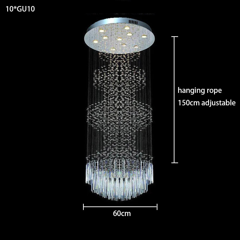 Modern Long Crystal Chandelier Flush Mount Ceiling Light for Duplex Villa Staircase Hotel Lobby Decoration