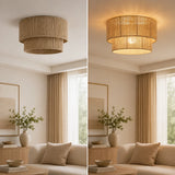 45CM Boho Rattan Semi Flush Mount Ceiling Light - Farmhouse Woven Hemp Rope E27 Lamp for Dining Room, Bedroom & Kitchen