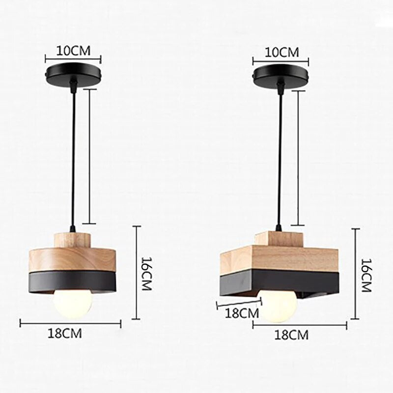 Nordic LED Wooden Pendant Light Iron 18CM Square Living Room Hanging Fixture For Bedroom Dining Room Study Home Decor Luminaires