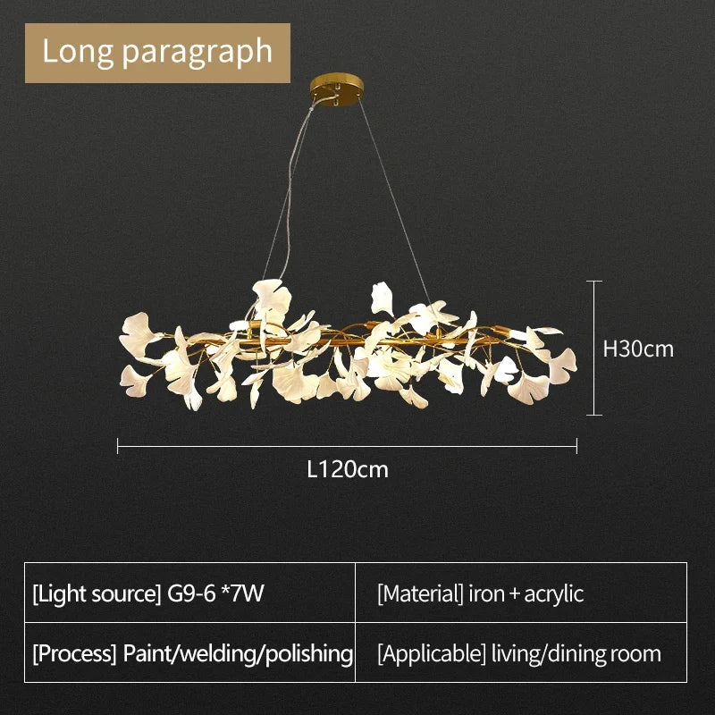 Nordic Ginkgo Leaf LED Chandelier - Modern Round Interior Hanging Light