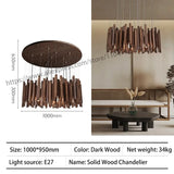 Retro Wooden Hanging Chandelier Light Dining Table Solid Wood Led Pendant Lamp Living Room Kitchen Chandelier Lighting Fixture
