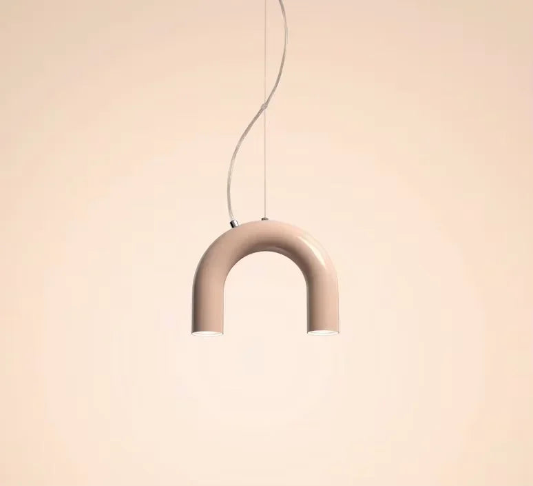 Oblure Arch Chandelier Post Modern Design Pendant Light for Coffee Living Room Kitchen U Shaped Lamp Blue Metal Macaron Lamp