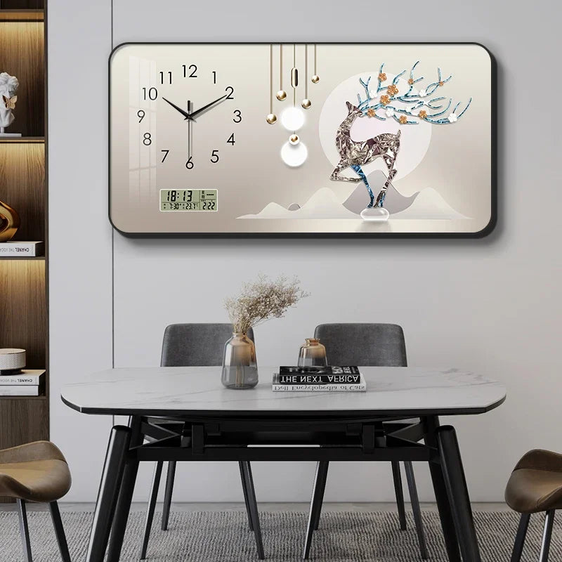 Nordic elk wall clock living room Creative fashion perpetual calendar electronic clock wall atmosphere dining room decoration