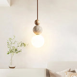 Luma Cream Style Yellow Travertine Pendant Lights, Nature Stone Wood Hanging Lamps for Bedroom Bedside Restaurant Kitchen Island
