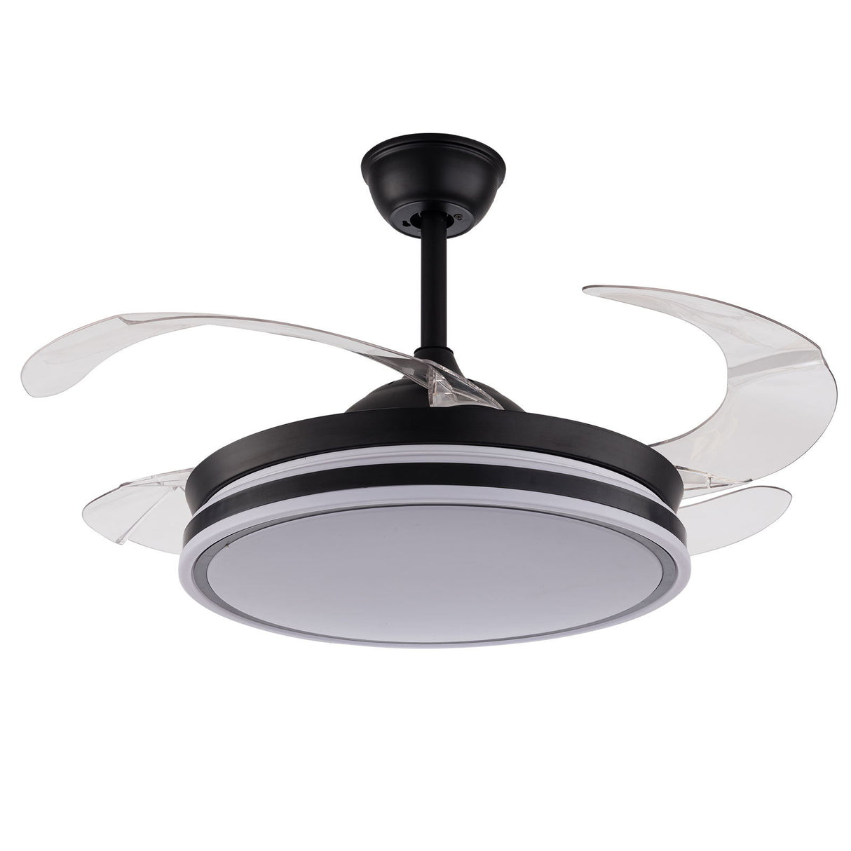 Modern Black LED Ceiling Fan Light with Remote Control 4 Clear Blades for Bedroom Living Room