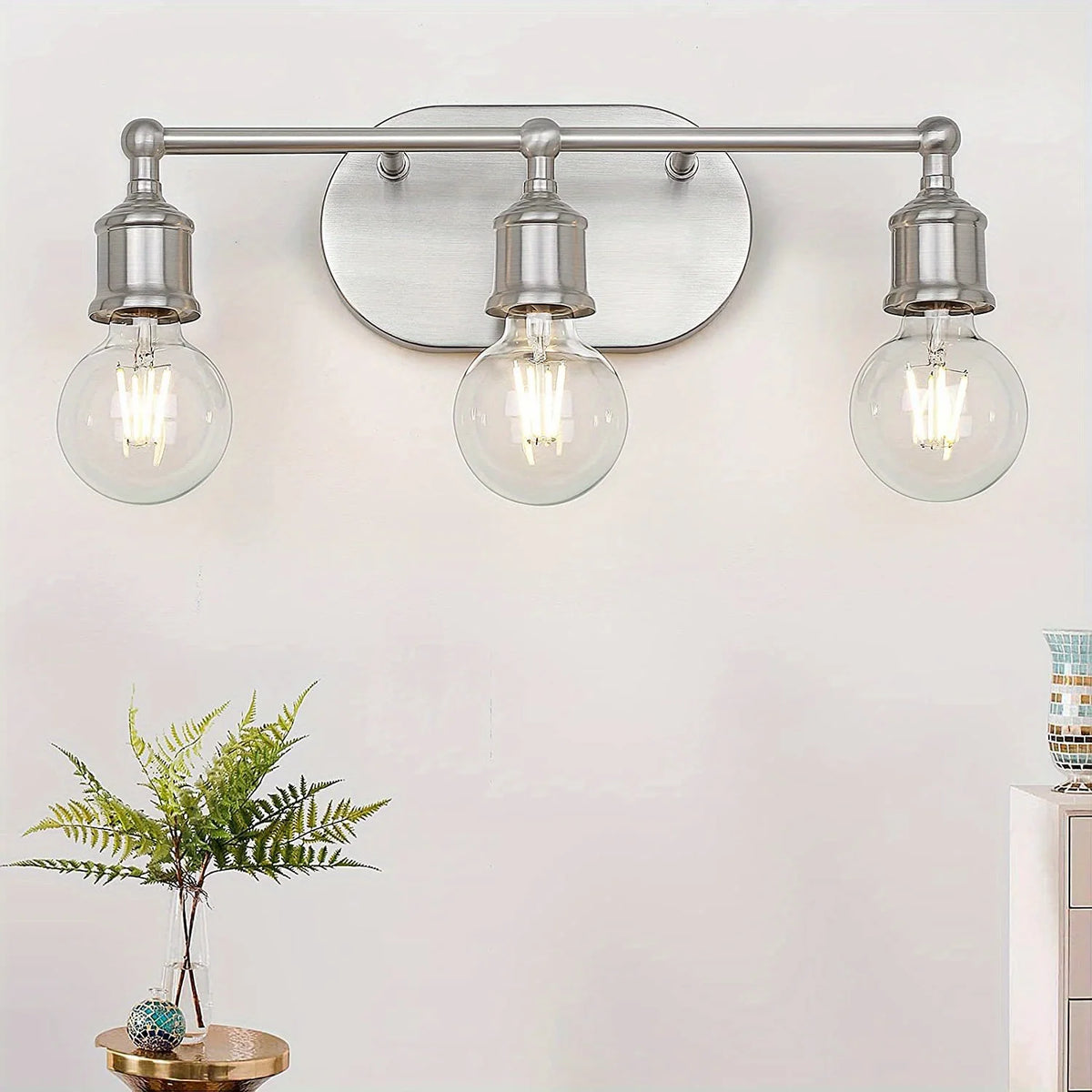 Vanity Light Fixture, Brushed Nickel Wall Sconce Lighting, Modern Bathroom Vanity Wall Lights E26 Base, Vintage Metal Indoor Wal