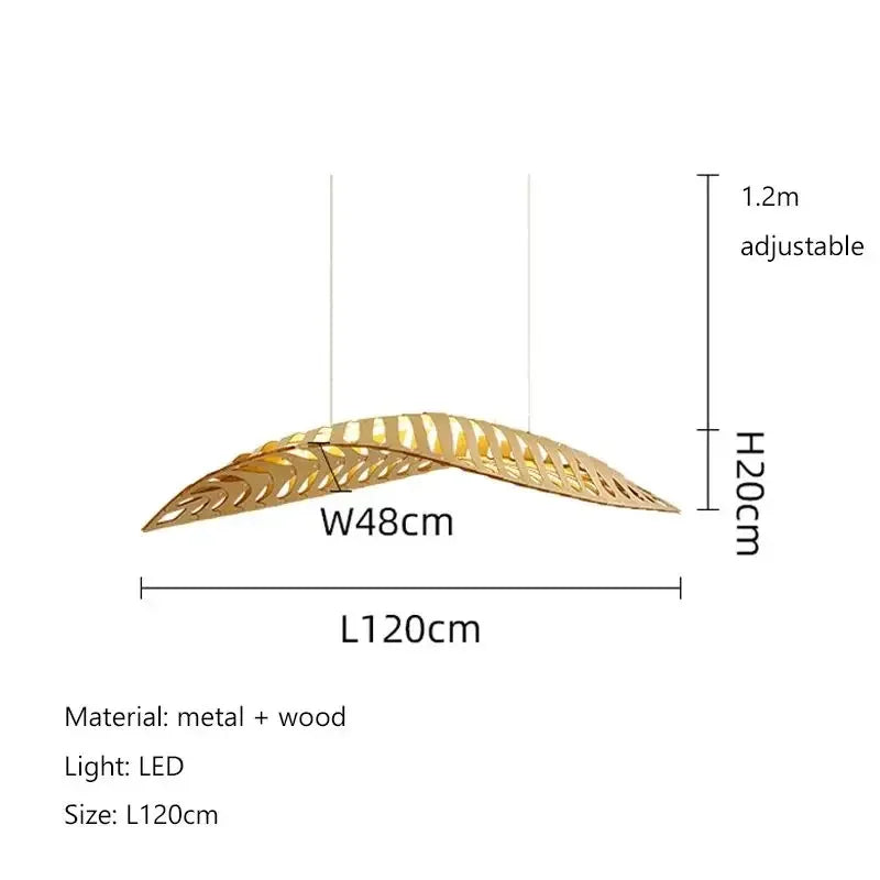 Nordic Wabi Sabi Fish Bone Wood Ceiling Pendant Light Home Deco Living Room Led Chandelier Bar Cafe Hanging Lamp Lustre Fixture