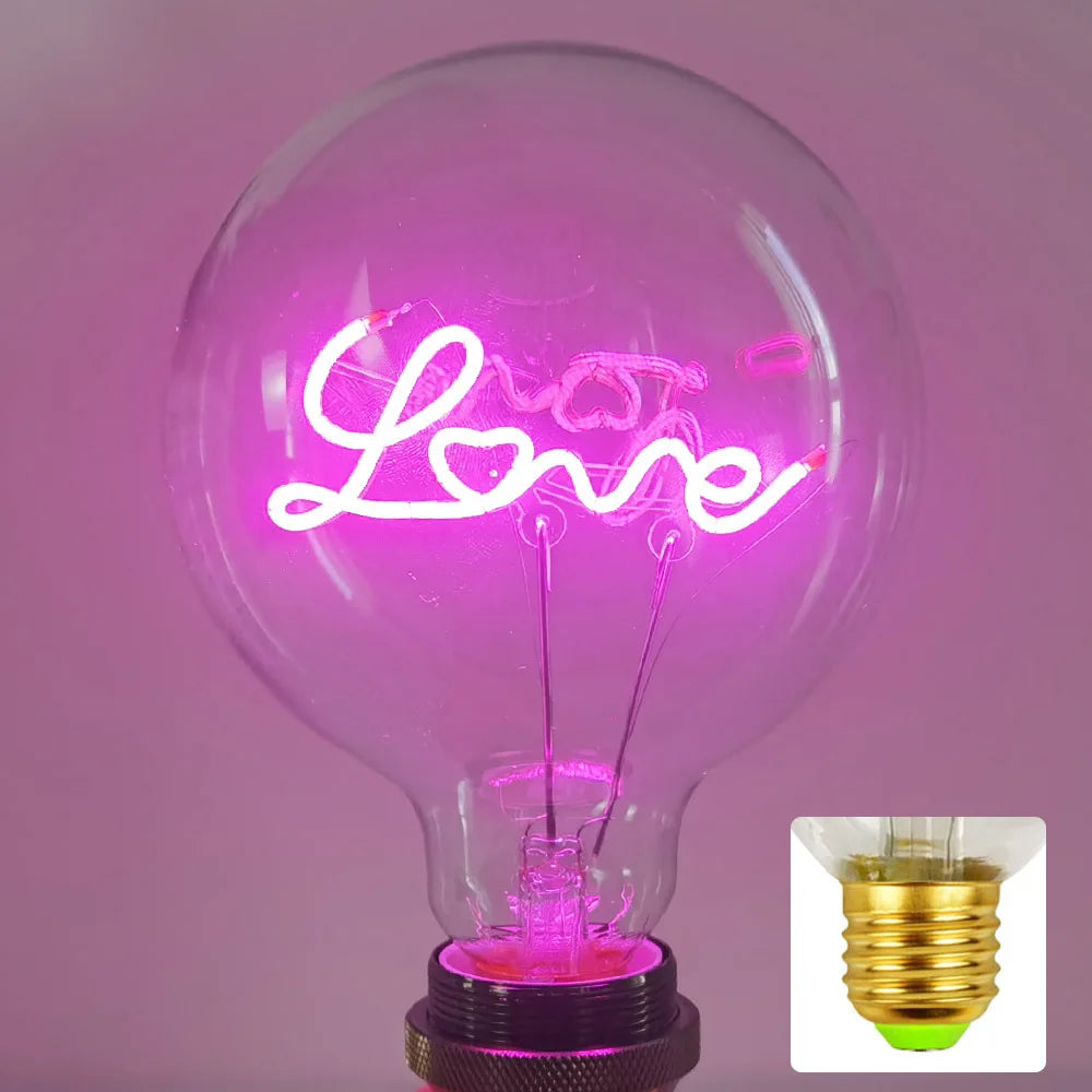 LOVE G125 220V 4W Dimmable Pink Red Yellow Edison Bulb Neon Letter Light Transparent Desk Light Ambient Light