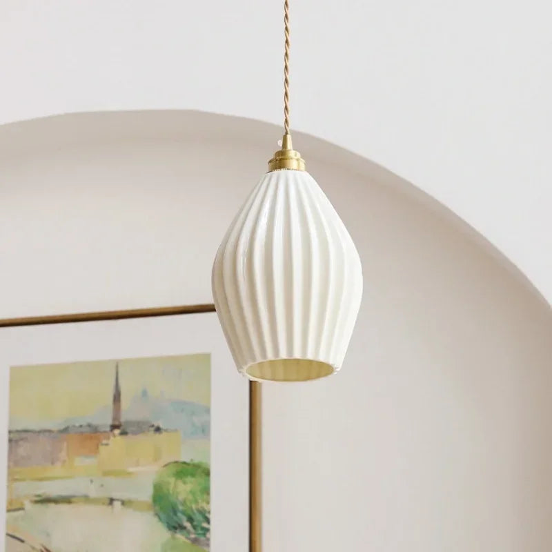 IWHD Home Design LED Pendant Lamp Balcony Reading Dining Room Japan Style Gold Copper Patterned Ceramic Hanging Lights Hanglamp