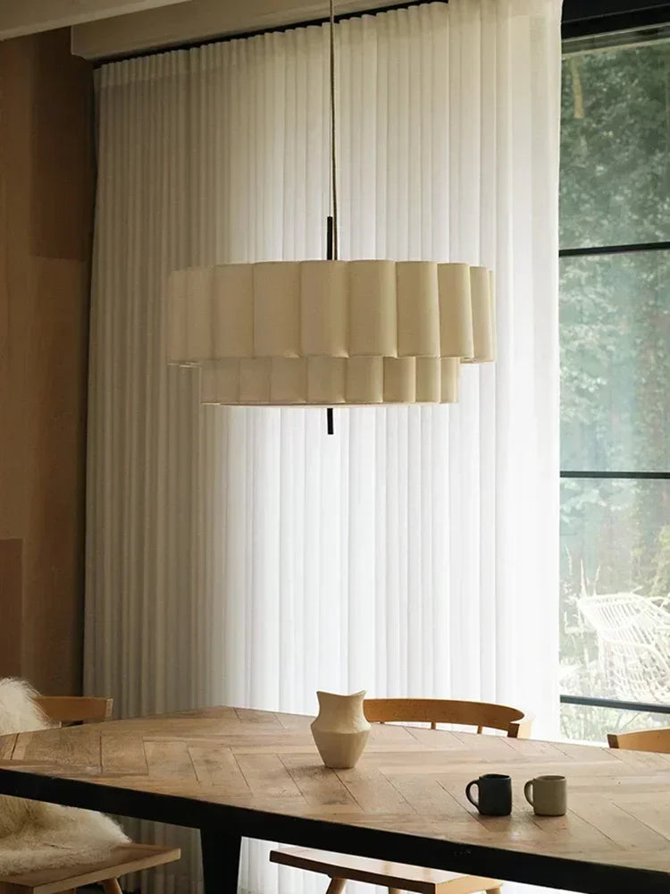 Japanese Wabi-Sabi Silk Fabric Pendant Light - Cloth Hanging Ceiling Chandelier Lamp Fixture for Living Room, Dining Room & Bedroom Decor