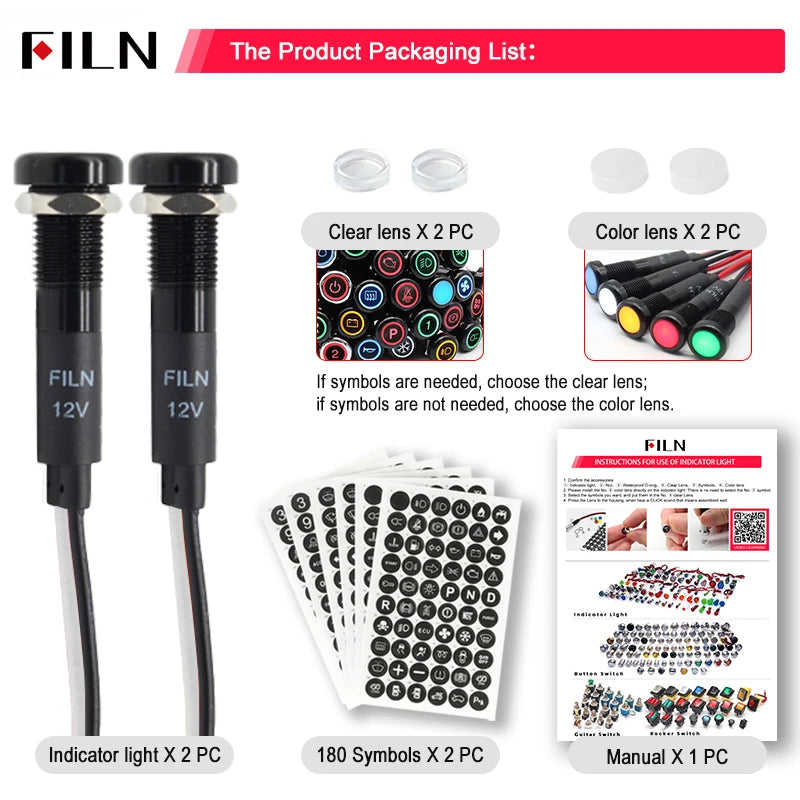 8mm LED Symbol Indicator Light - 12V 24V Black Metal Dash Pilot Lamp