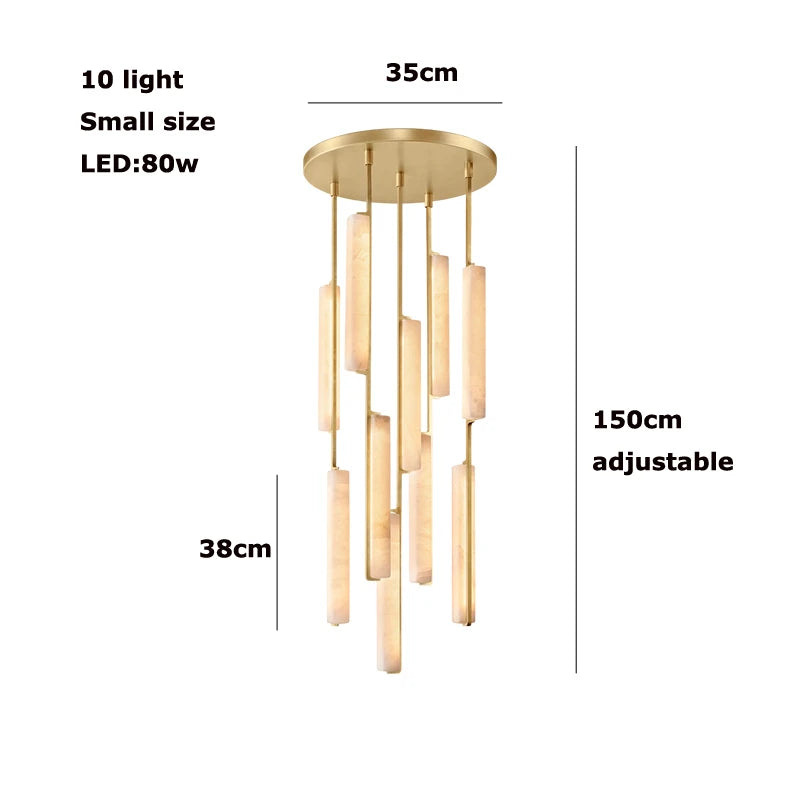 Luxury Spanish Marble Chandelier Brass Hanging Light 3 Color Dimmable Pendant Lamp for Villa Living Room Dining Area Hotel Lobby