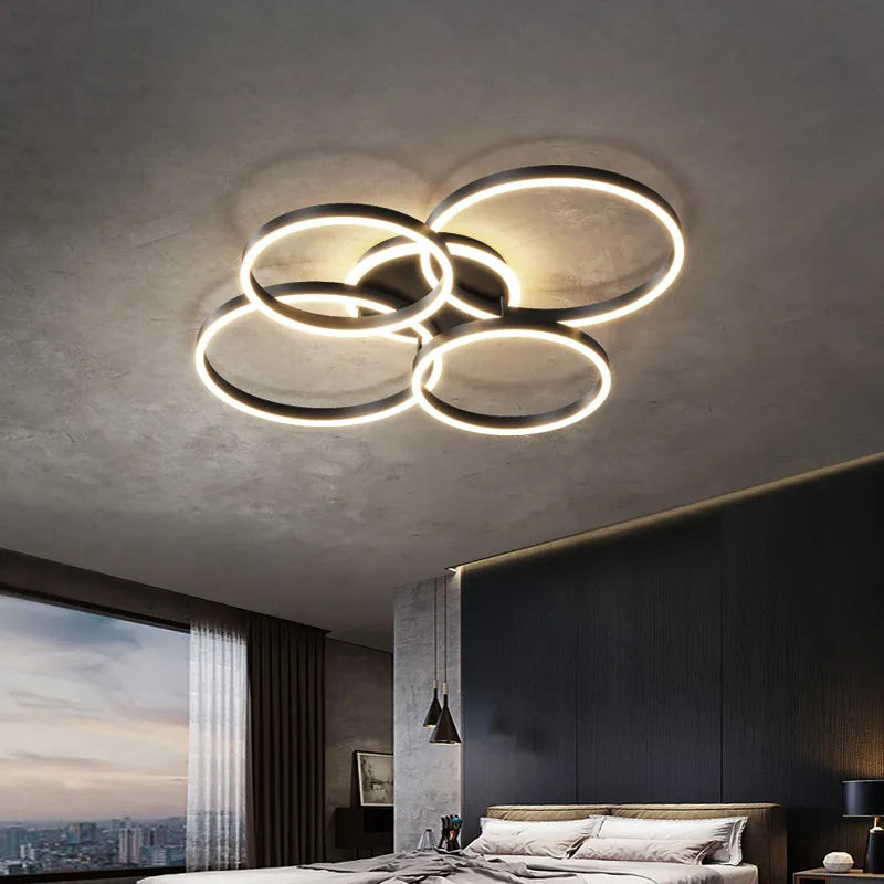 New Modern LED Chandelier Lighting For Living Study Bedroom Lamps Indoor Lighting Round Rings Foyer Luster Chandeliers Luminaire