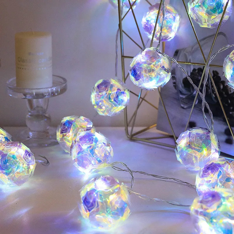 40/20/10 LEDs Laser Dream Rose Flower String Lights Christmas Decorations for Home Outdoor Holiday Lighting Wedding Party Decors