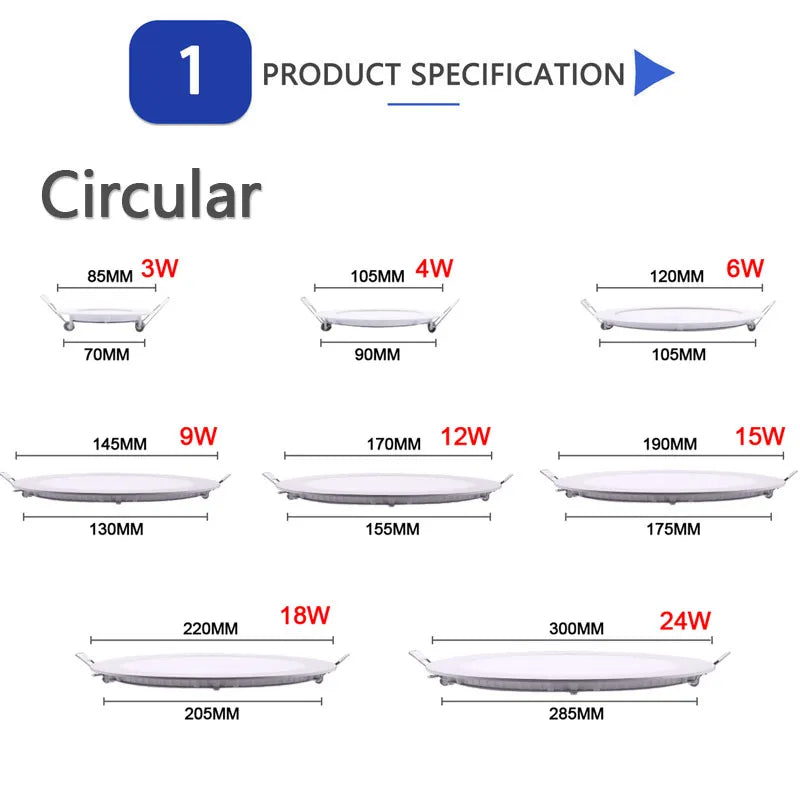 85MM to 290MM LED Downlight  24W 18W 12W 9W 6W 3W AC110V 220V Ultra thin led ceiling recessed grid downlight slim round/square panel light