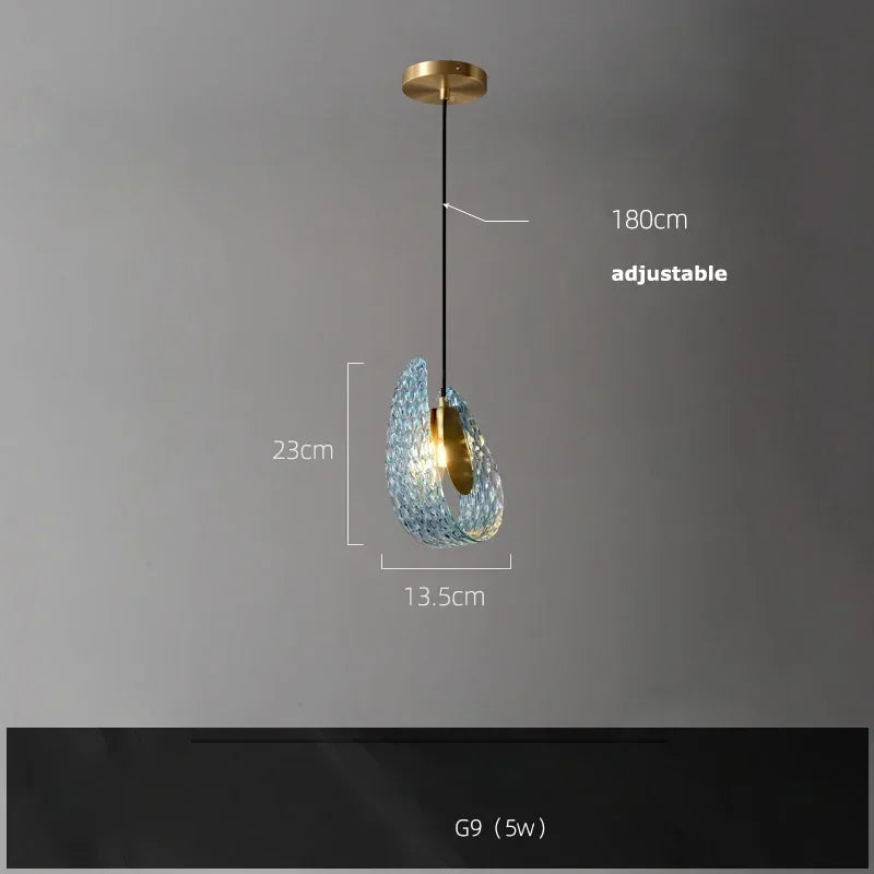 Modern Blue Glass LED Pendant Light Designer for Living Room Bedroom Dining Table Indoor Lighting Fixtures with Glossy Finish