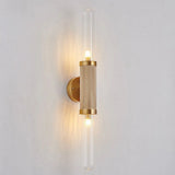 Modern Gold Wall Sconce 2-Light Ribbed Glass Wall Lamp for Bedroom Living Room