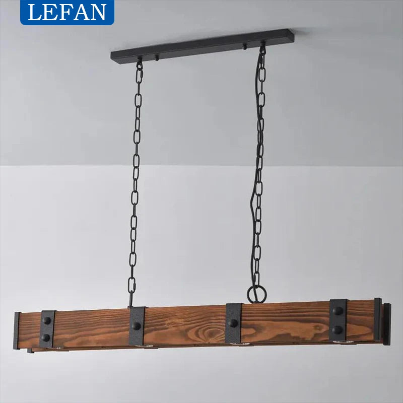 Vintage Led Pendant Light for Kitchen Dining Room Island Wooden Hanging Lamp Loft Wood Retro Ceiling Chandeliers