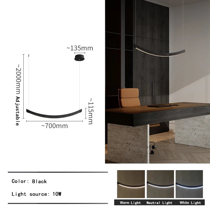 2026 Wood Arch Modern Long Pendant Light - Minimalist LED Dining Table Chandelier